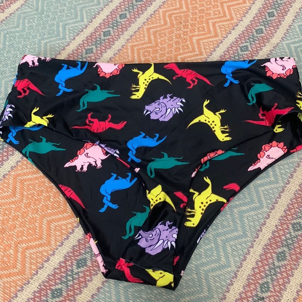 SHEIN Curve Size 3X Black Multi Color Dinosaur Print High Waisted Bikini Bottom